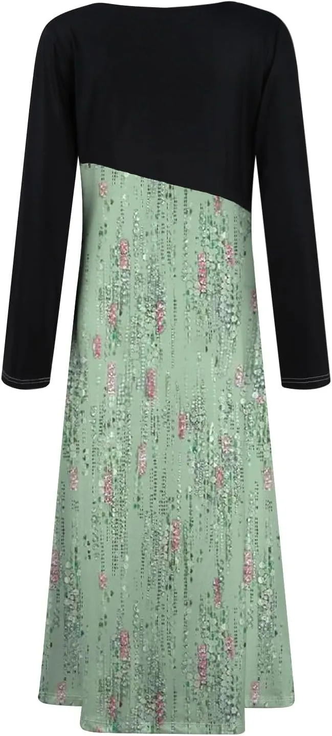Womens Spring Fashion 2025 Dress Midi V Neck Long Sleeve Tea Length Boho Summer Trendy Western Curvy Dress
