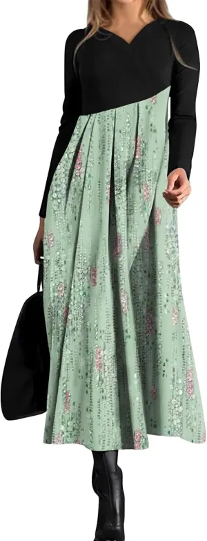 Womens Spring Fashion 2025 Dress Midi V Neck Long Sleeve Tea Length Boho Summer Trendy Western Curvy Dress