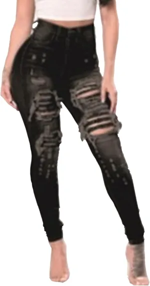 Women's Stretchy Destroyed Stylish Jeans Slim Fit High Waisted Casual Denim Pants Ripped Skinny Outdoor Jeans
