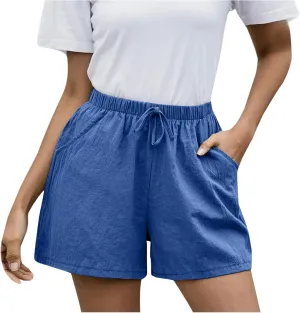 Womens Summer Casual Shorts 2024 Trendy Elastic High Waisted Cotton Linen Shorts Loose Lightweight Shorts with Pocket