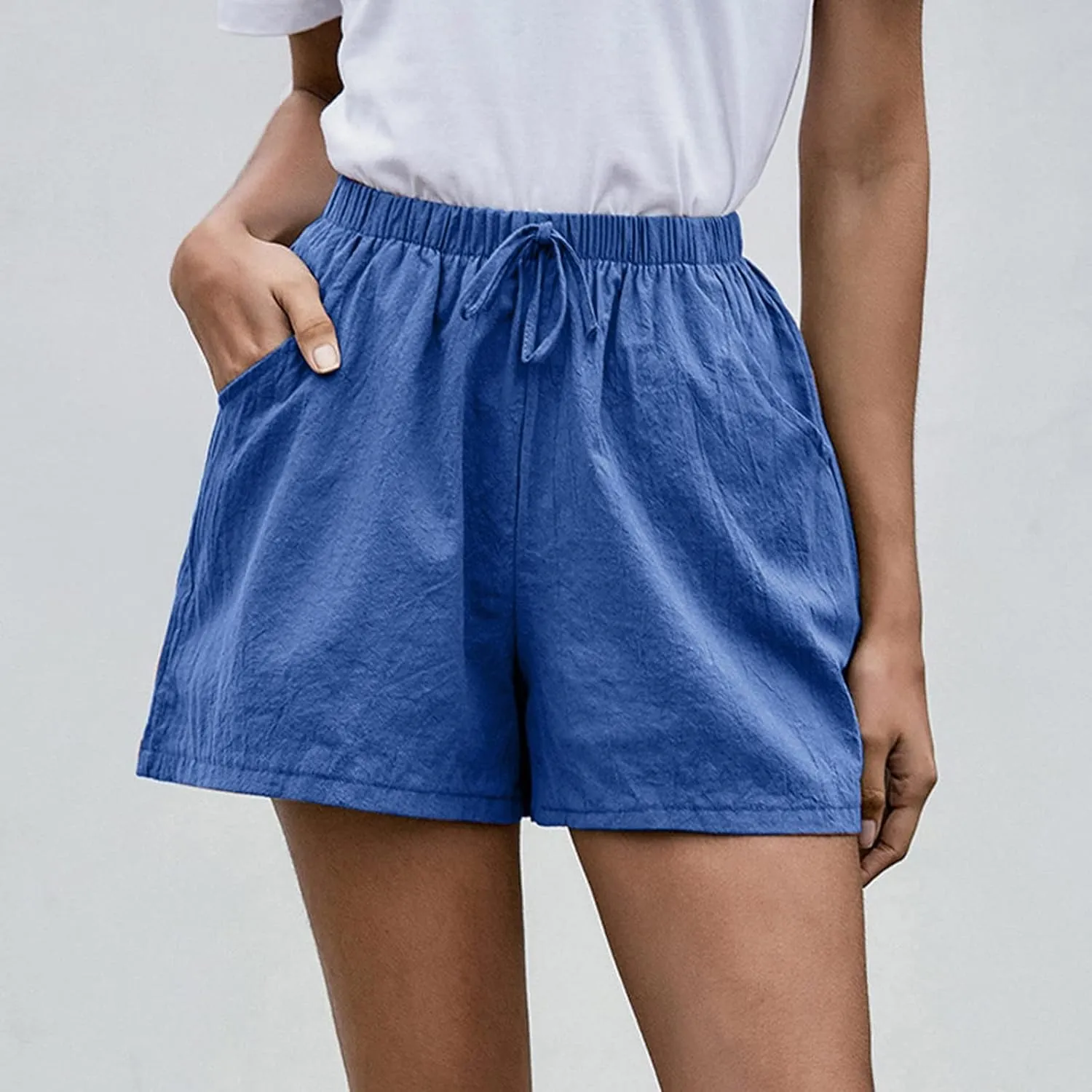 Womens Summer Casual Shorts 2024 Trendy Elastic High Waisted Cotton Linen Shorts Loose Lightweight Shorts with Pocket