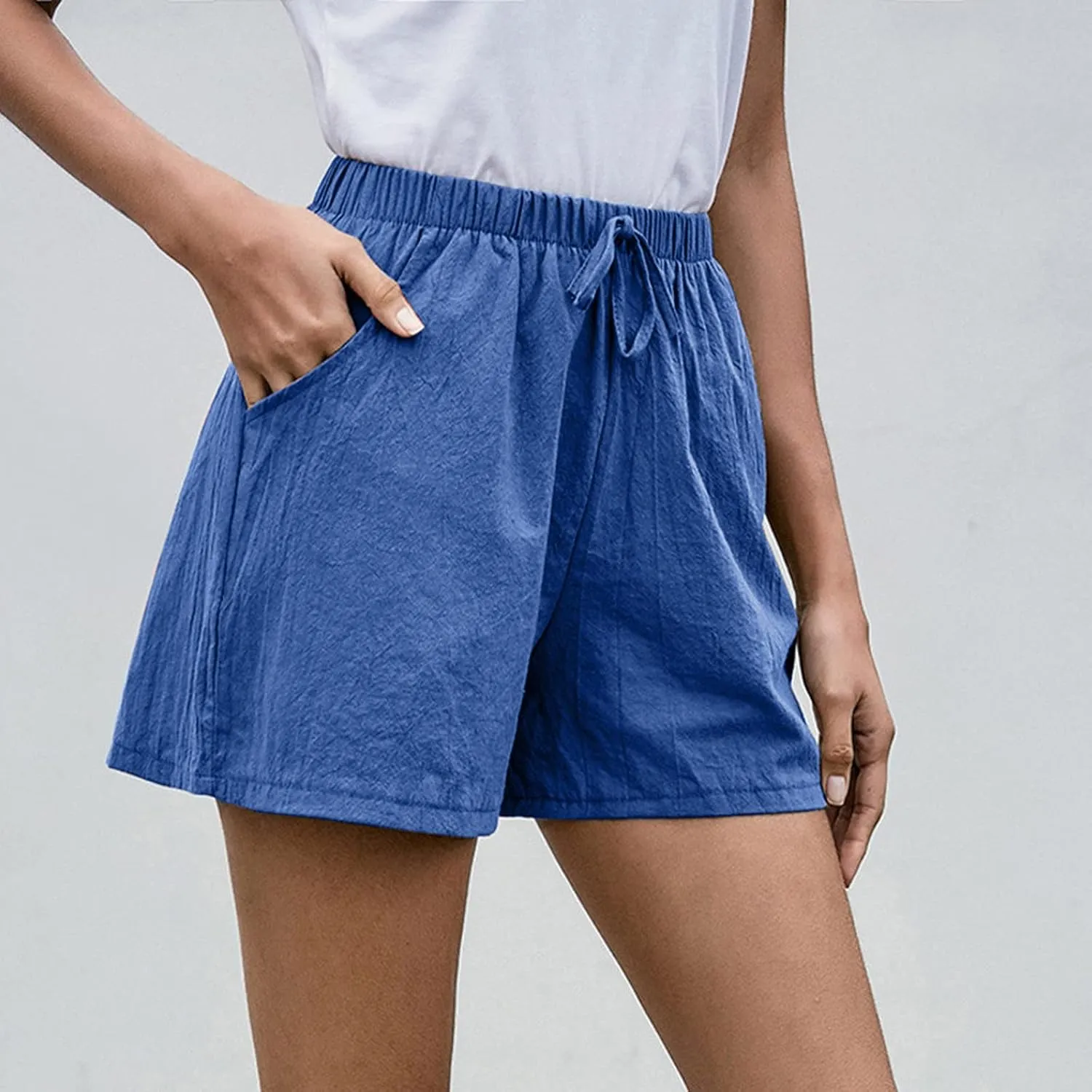 Womens Summer Casual Shorts 2024 Trendy Elastic High Waisted Cotton Linen Shorts Loose Lightweight Shorts with Pocket