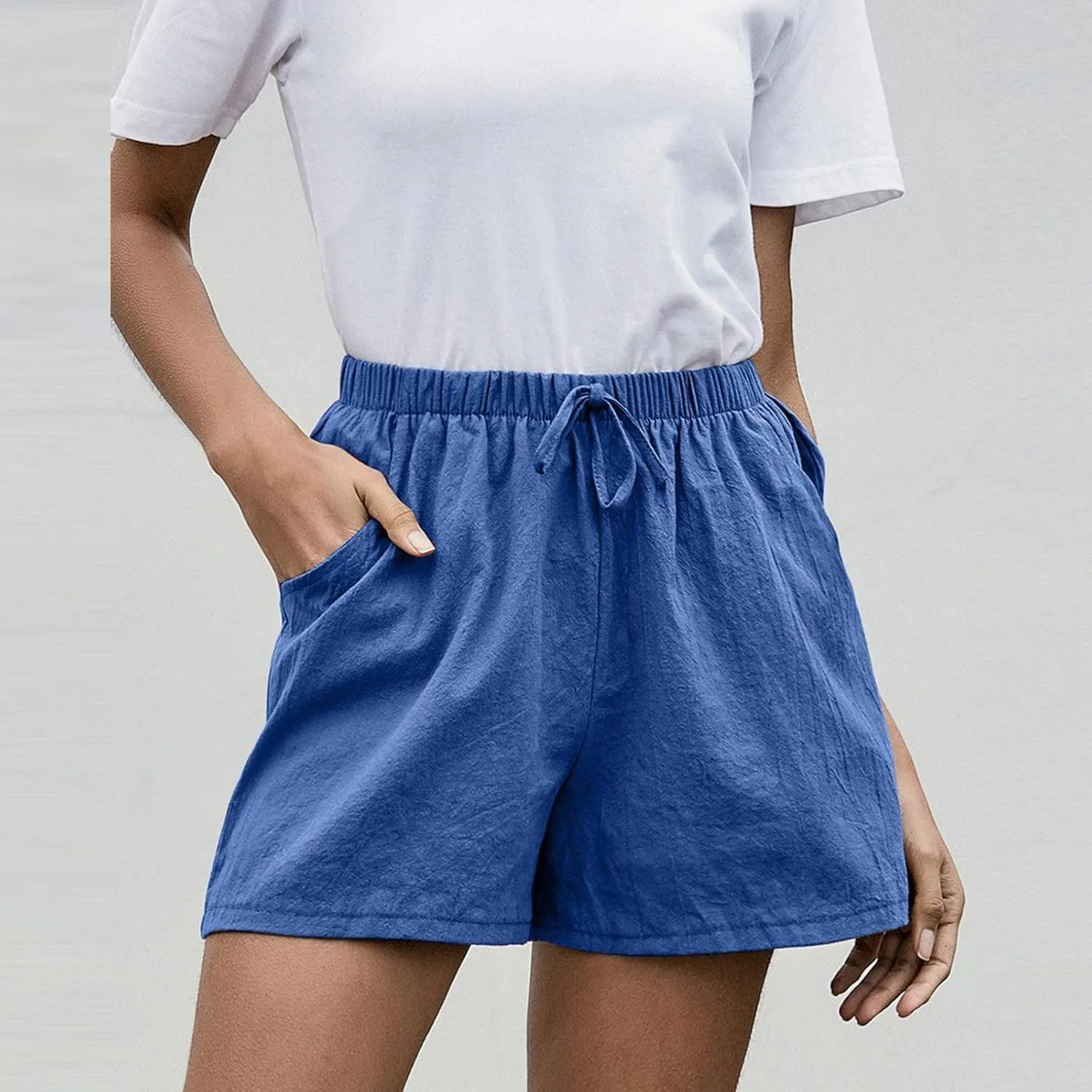 Womens Summer Casual Shorts 2024 Trendy Elastic High Waisted Cotton Linen Shorts Loose Lightweight Shorts with Pocket