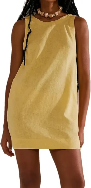 Womens Summer Crew Neck Sleeveless Tank Open Back Dress Cotton Linen Casual Sundress Beach Solid Sunshine Mini Dress