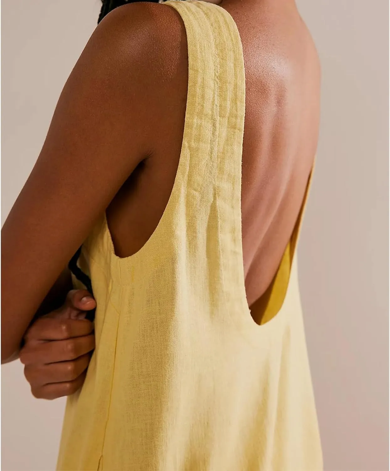 Womens Summer Crew Neck Sleeveless Tank Open Back Dress Cotton Linen Casual Sundress Beach Solid Sunshine Mini Dress