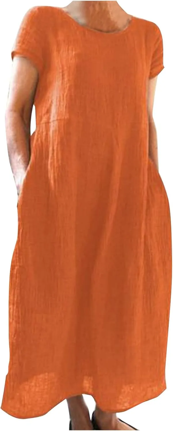 Womens Summer Dress Elastic Waist Ruffle Midi Dresses Pleated A Line Skirt for Women 2025 Church Work Dresses Clothes