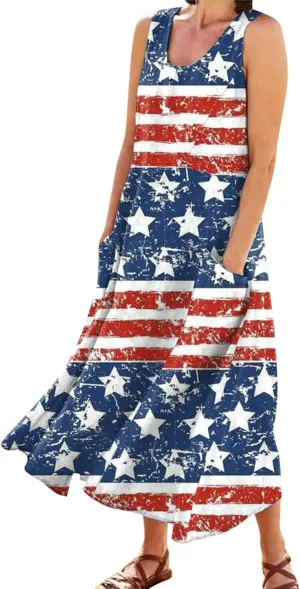 Women's Summer Dresses 2025 Beach Casual Sleeveless Tank Dress Beach Boho Travel Sling Dresses Sleepwear with Pocket