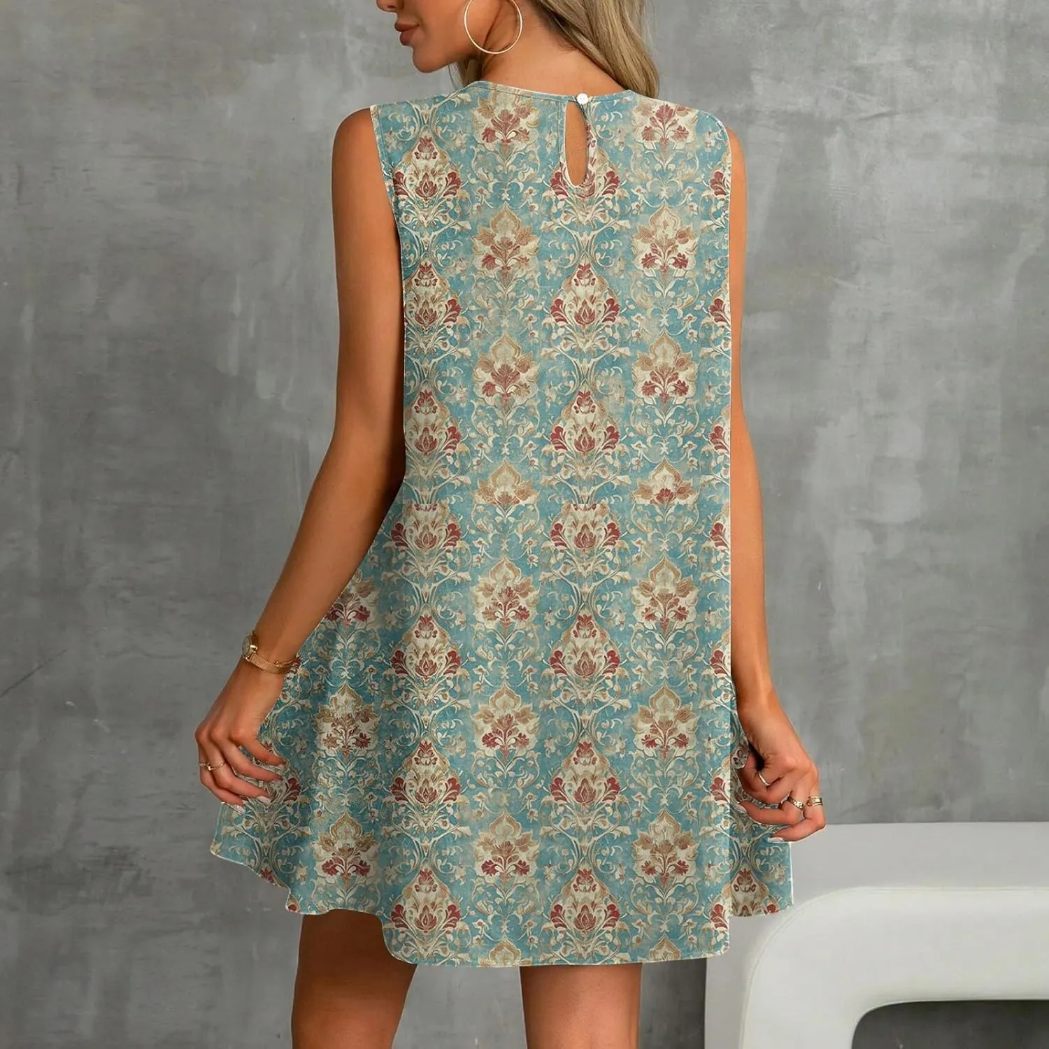 Womens Summer Dresses Casual Sleeveless Mini Dresses Ruffle Hem Crewneck Trendy Work Dress
