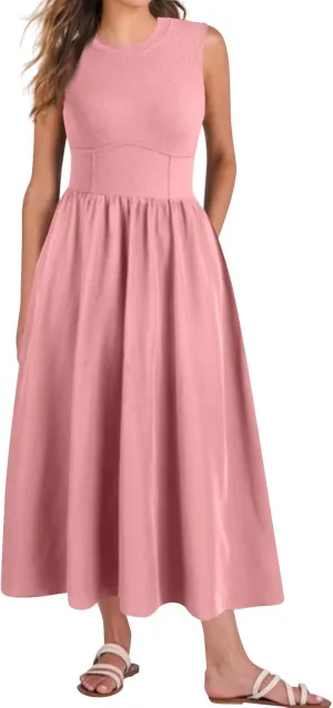 Womens Summer Dresses Casual Sundresses High Waist Midi Dresses Tank Sleeveless Wrap Dress A Line Dress with Pockets