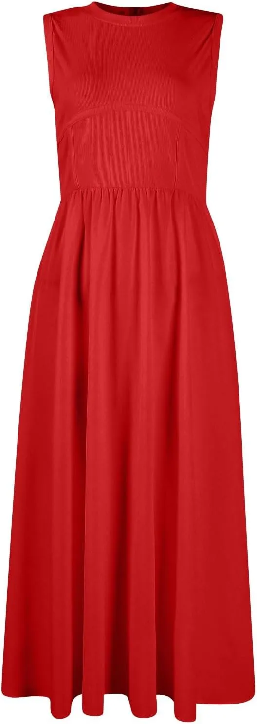 Women's Summer Dresses Sundresses Empire Waist Dresses Tank Dress Sleeveless Wrap Dress Ruched with Pockets
