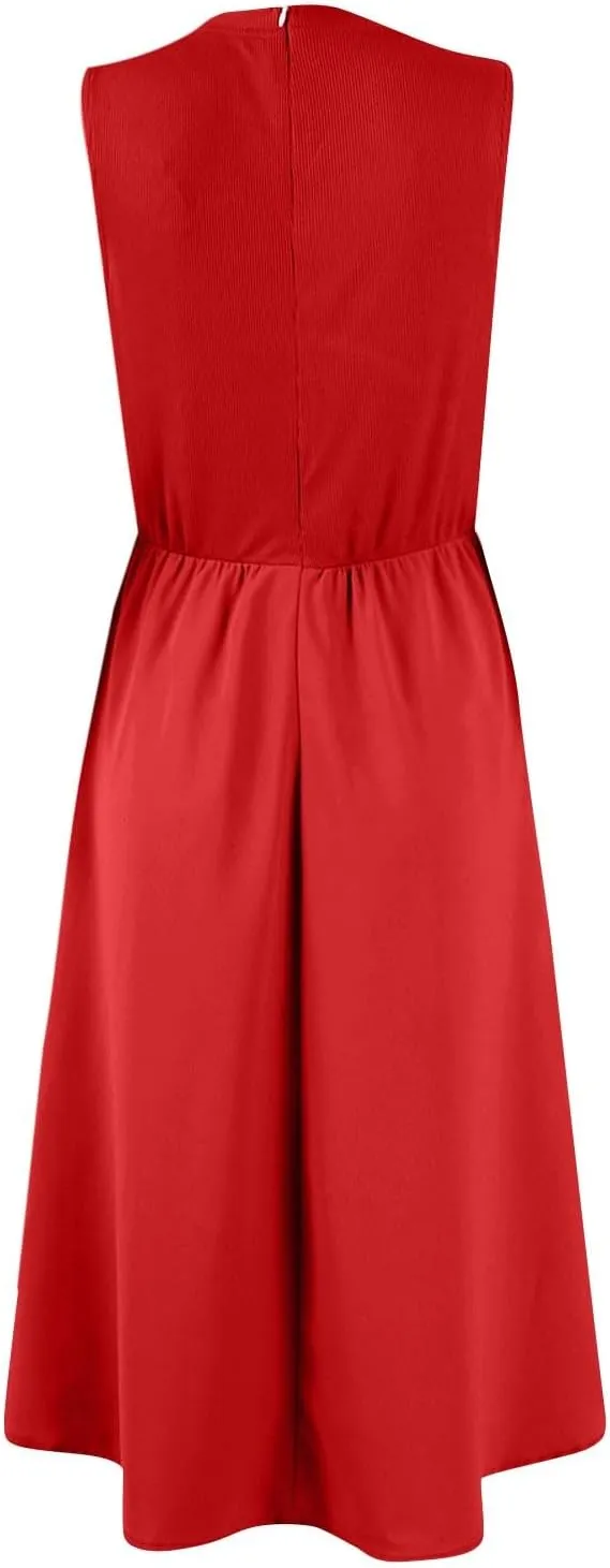 Women's Summer Dresses Sundresses Empire Waist Dresses Tank Dress Sleeveless Wrap Dress Ruched with Pockets