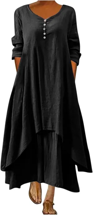 Womens Summer Maxi Dress Casual V Neck Short Sleeve Boho Floral Print Tiered Ruffle Beach Sundress with Pockets