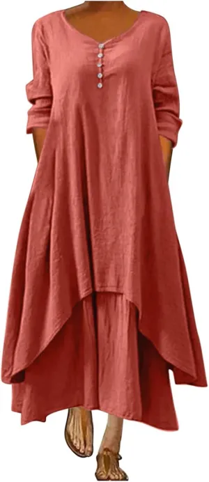 Womens Summer Maxi Dress Casual V Neck Short Sleeve Boho Floral Print Tiered Ruffle Beach Sundress with Pockets