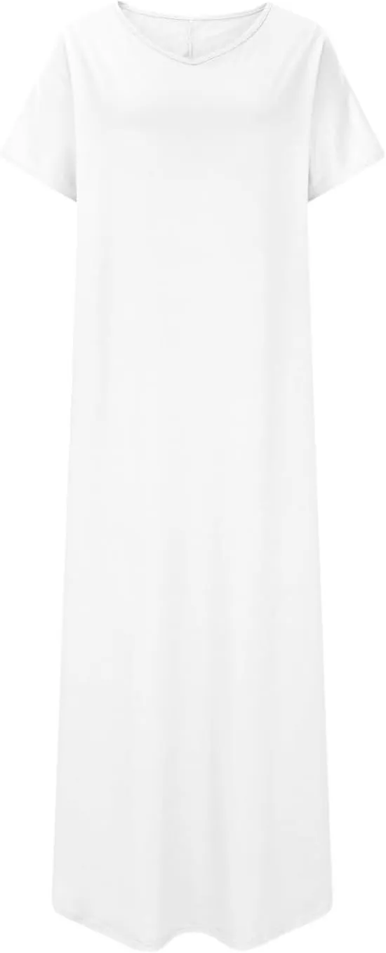 Women's Summer Maxi Dress Short Sleeve V Neck Casual Loose Long Beach Split Dresses with Pockets