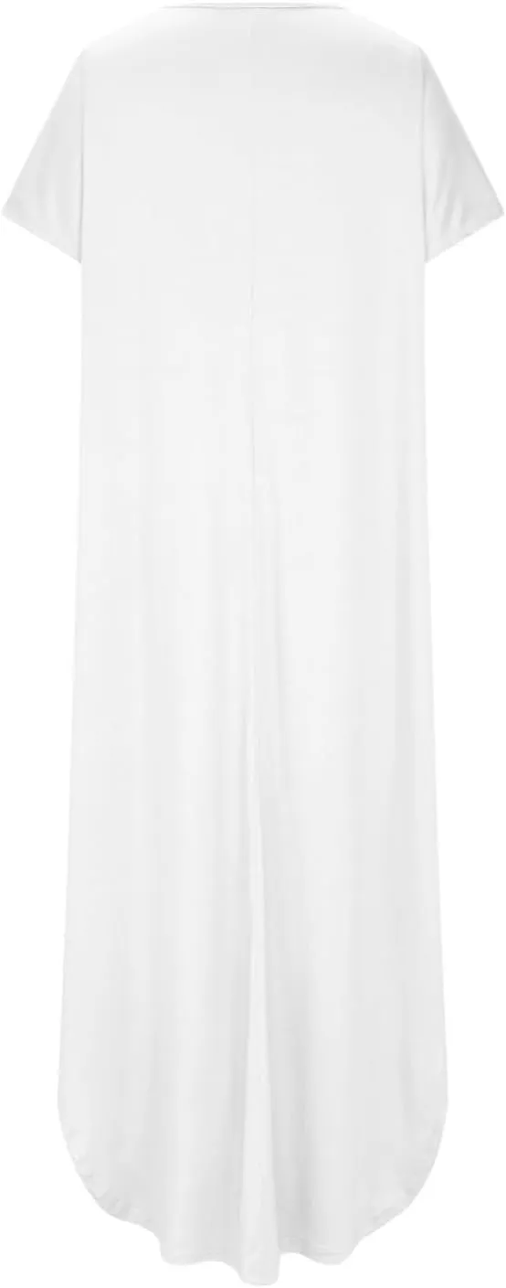 Women's Summer Maxi Dress Short Sleeve V Neck Casual Loose Long Beach Split Dresses with Pockets