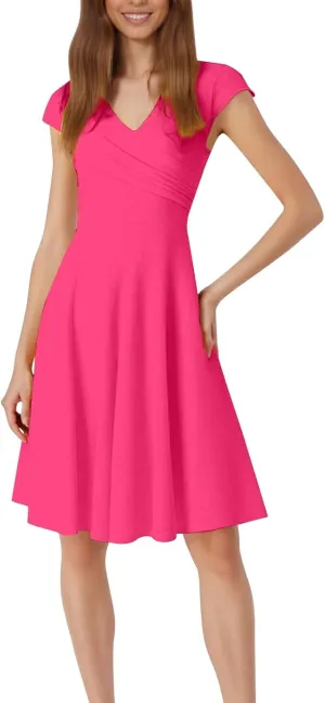 Womens Summer Mini Dresses, Fancy Solid Cap Sleeve Empire Waist Flowy Swing Shirt Dress Comfy Cocktail Party Summer Outfit