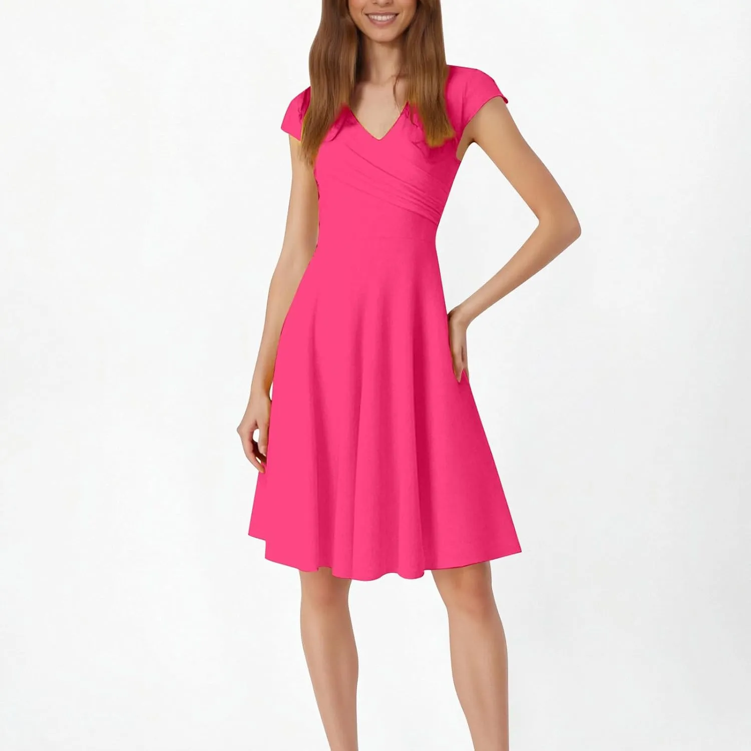 Womens Summer Mini Dresses, Fancy Solid Cap Sleeve Empire Waist Flowy Swing Shirt Dress Comfy Cocktail Party Summer Outfit