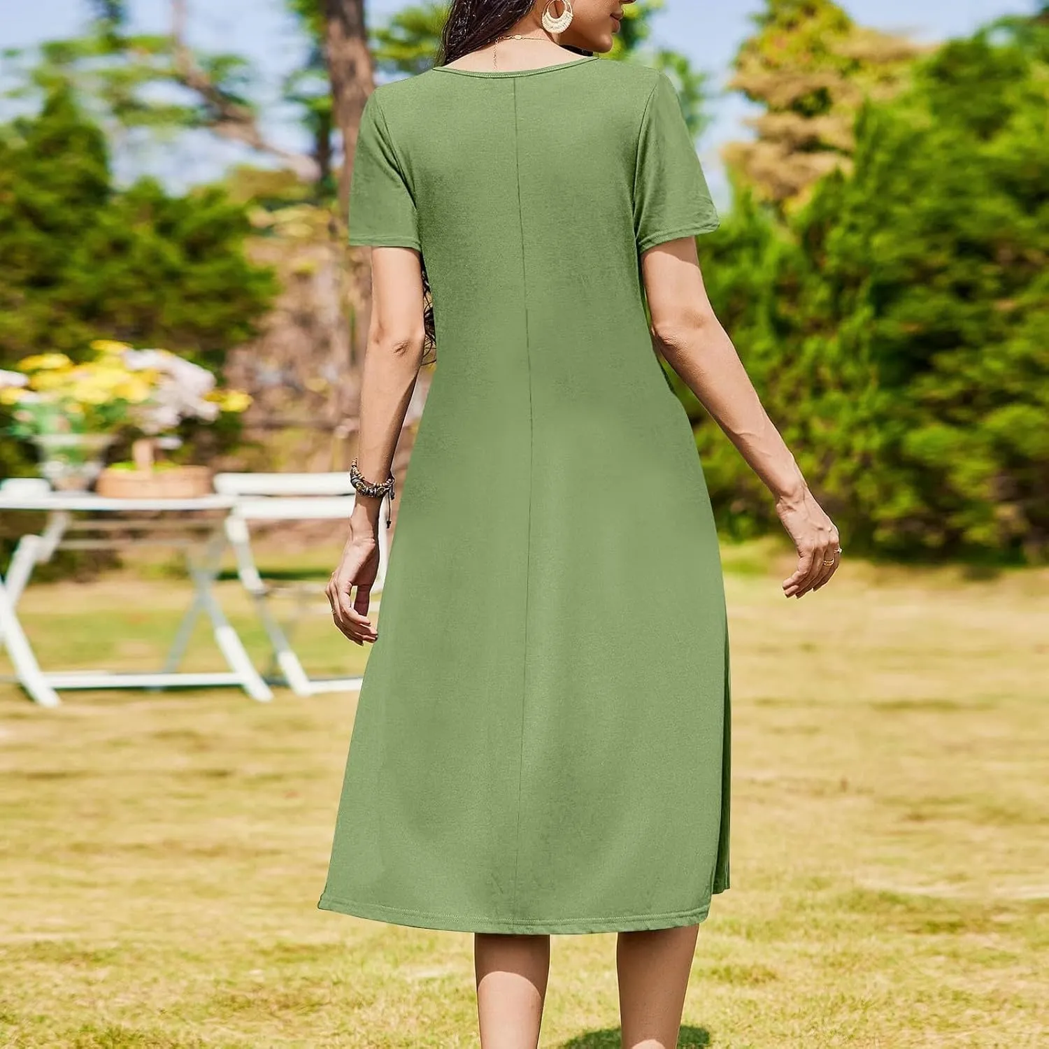 Women's Summer Short Sleeve A-Line Midi Dresses Casual Floral T-Shirt Dress Boho Beach Dresses with Pockets