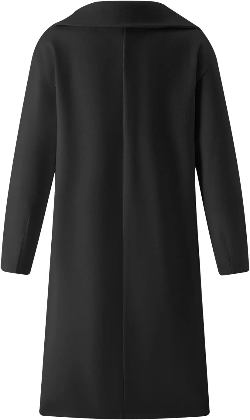 Women's Trench Coat Long Double-Breasted Blazer Bussiness Casual Cardigan Notch Lapel Elegant Jacket Wool Pea Coats