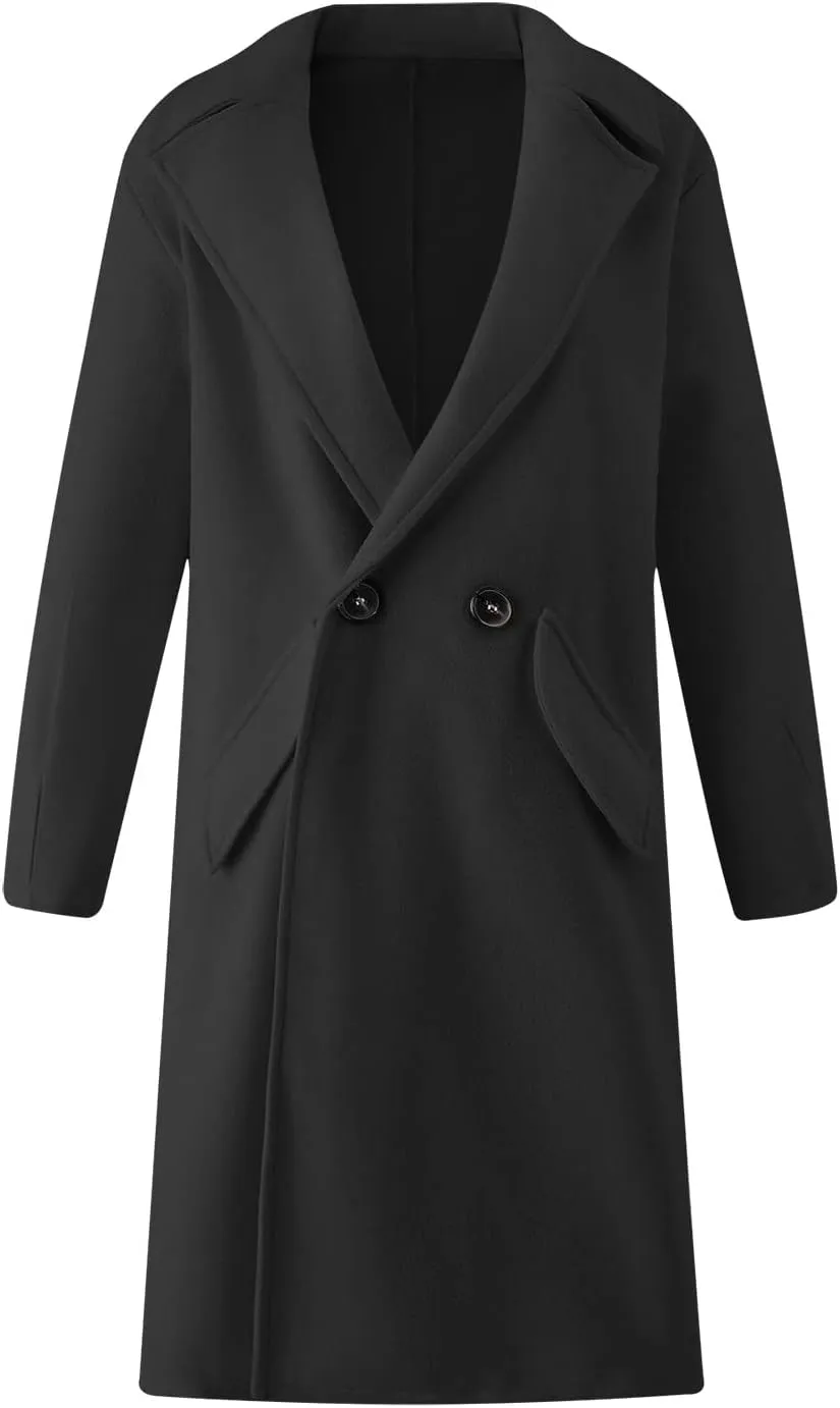 Women's Trench Coat Long Double-Breasted Blazer Bussiness Casual Cardigan Notch Lapel Elegant Jacket Wool Pea Coats