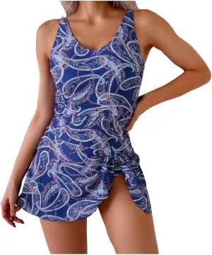 Womens Tummy Control Swimsuit One Piece Slimming Modest Bathing Suit Swim Dress Drawstring Swimwear Beach Outfit Summer Dress