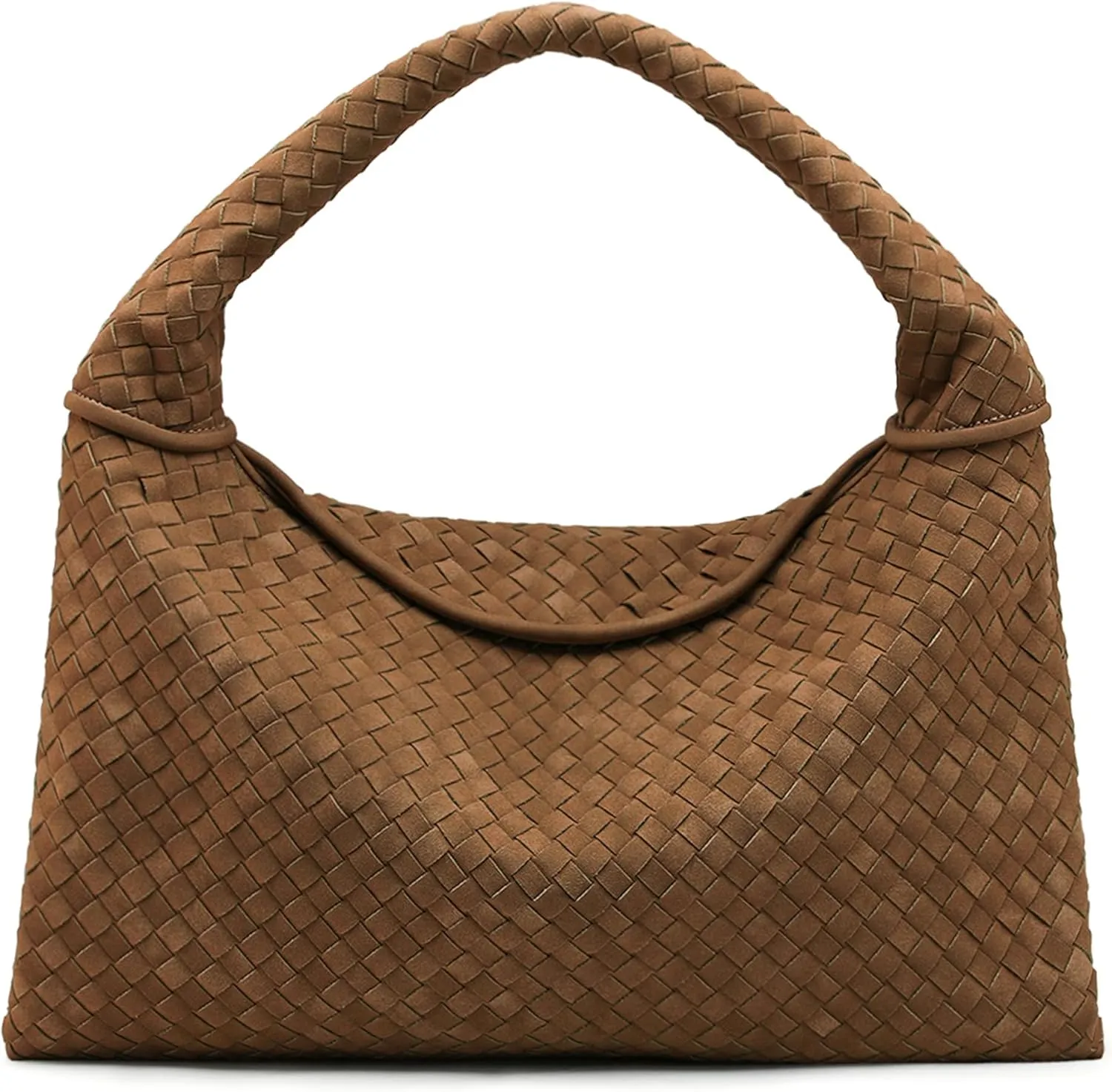 Women's Vegan Leather Woven Tote, Vintage Suede Hobo, Suede Woven Purse Shoulder Bag Top-Handle Bag