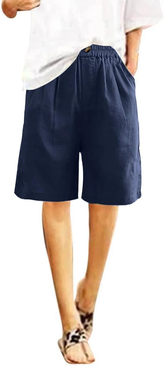 Womens Wide Leg Cotton Linen Shorts 2025 Comfy Bermuda Shorts Summer Casual Short Pants Loose Knee Length Shorts