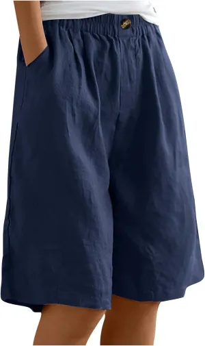Womens Wide Leg Cotton Linen Shorts 2025 Comfy Bermuda Shorts Summer Casual Short Pants Loose Knee Length Shorts