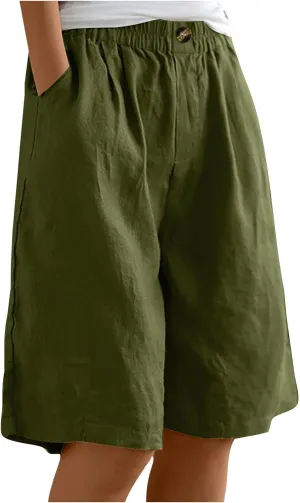 Womens Wide Leg Cotton Linen Shorts 2025 Comfy Bermuda Shorts Summer Casual Short Pants Loose Knee Length Shorts