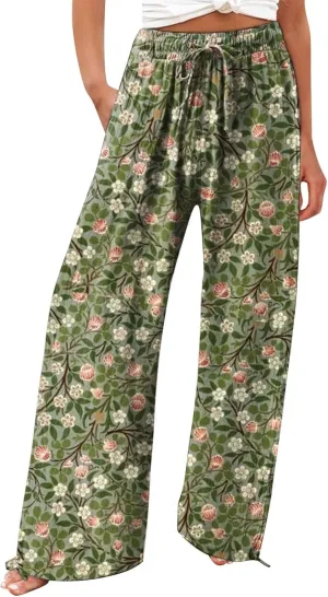 Women's Wide Leg Pants Womens Cotton Casual Loose Pants Comfy Work Pants with Pockets Elastic High Waist Paper Bag