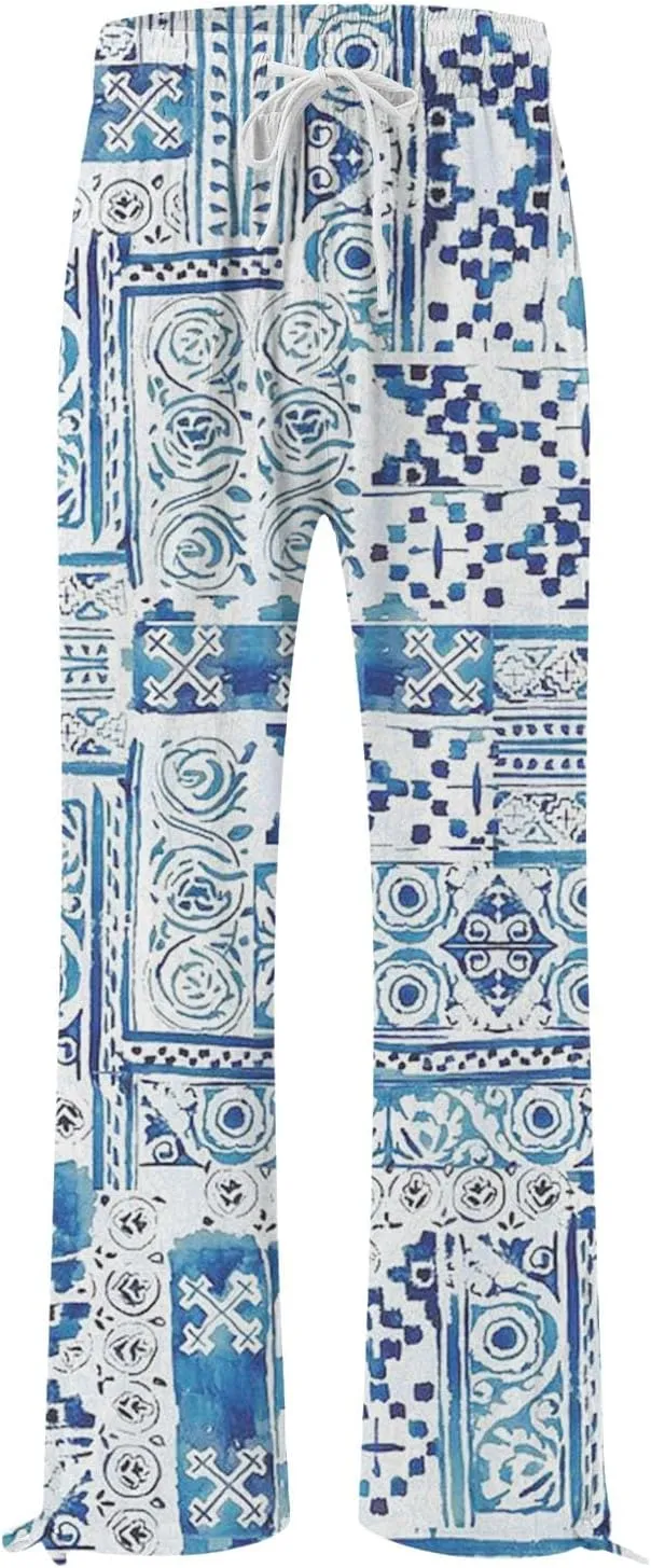 Women's Wide Leg Pants Womens Cotton Casual Loose Pants Comfy Work Pants with Pockets Elastic High Waist Paper Bag