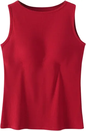 Womne Ribbed Tank Top with Built in Bra Sleevless Slim Fitted Push Up Padded Bra Tanks Shirt Teen Girls Basic Tee