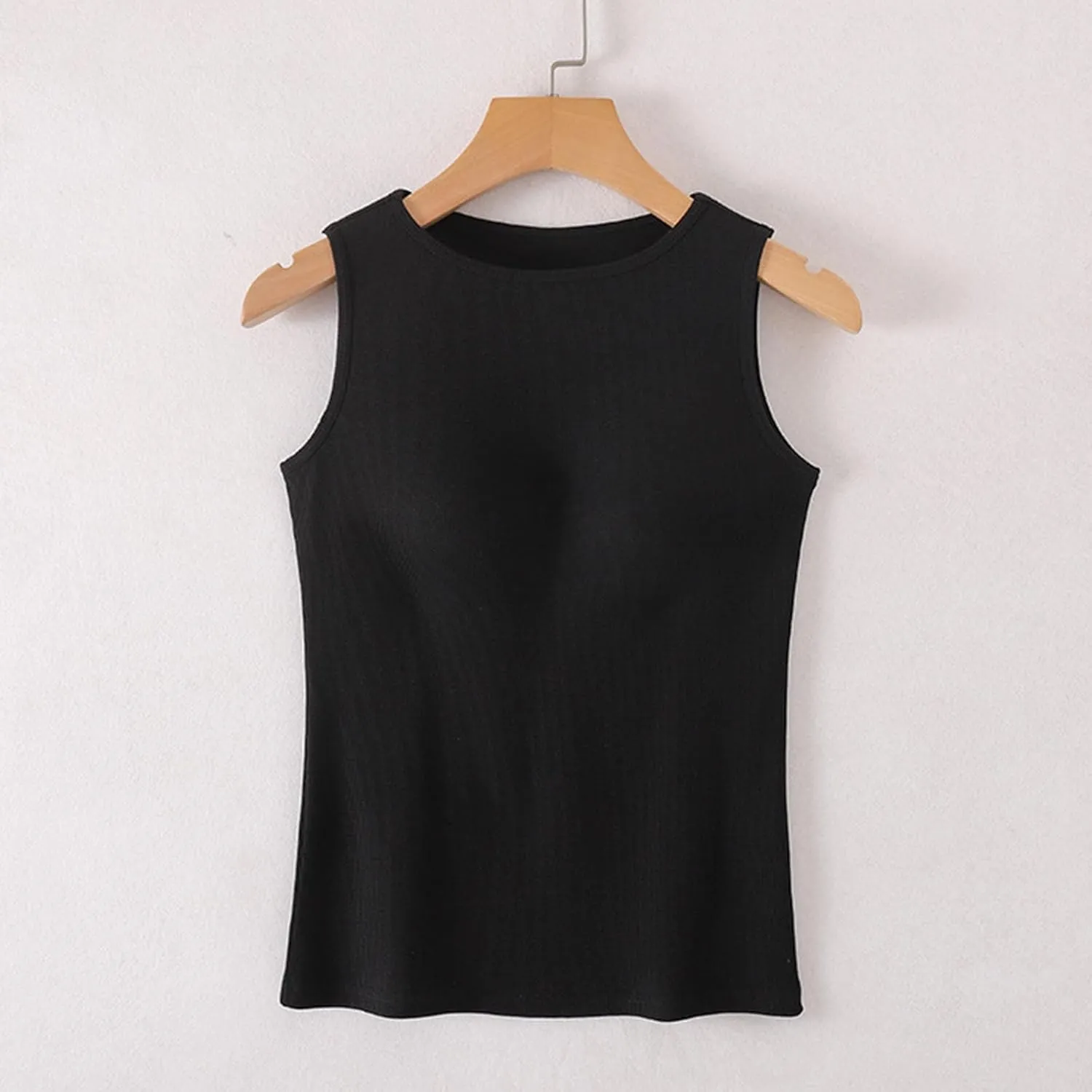 Womne Ribbed Tank Top with Built in Bra Sleevless Slim Fitted Push Up Padded Bra Tanks Shirt Teen Girls Basic Tee
