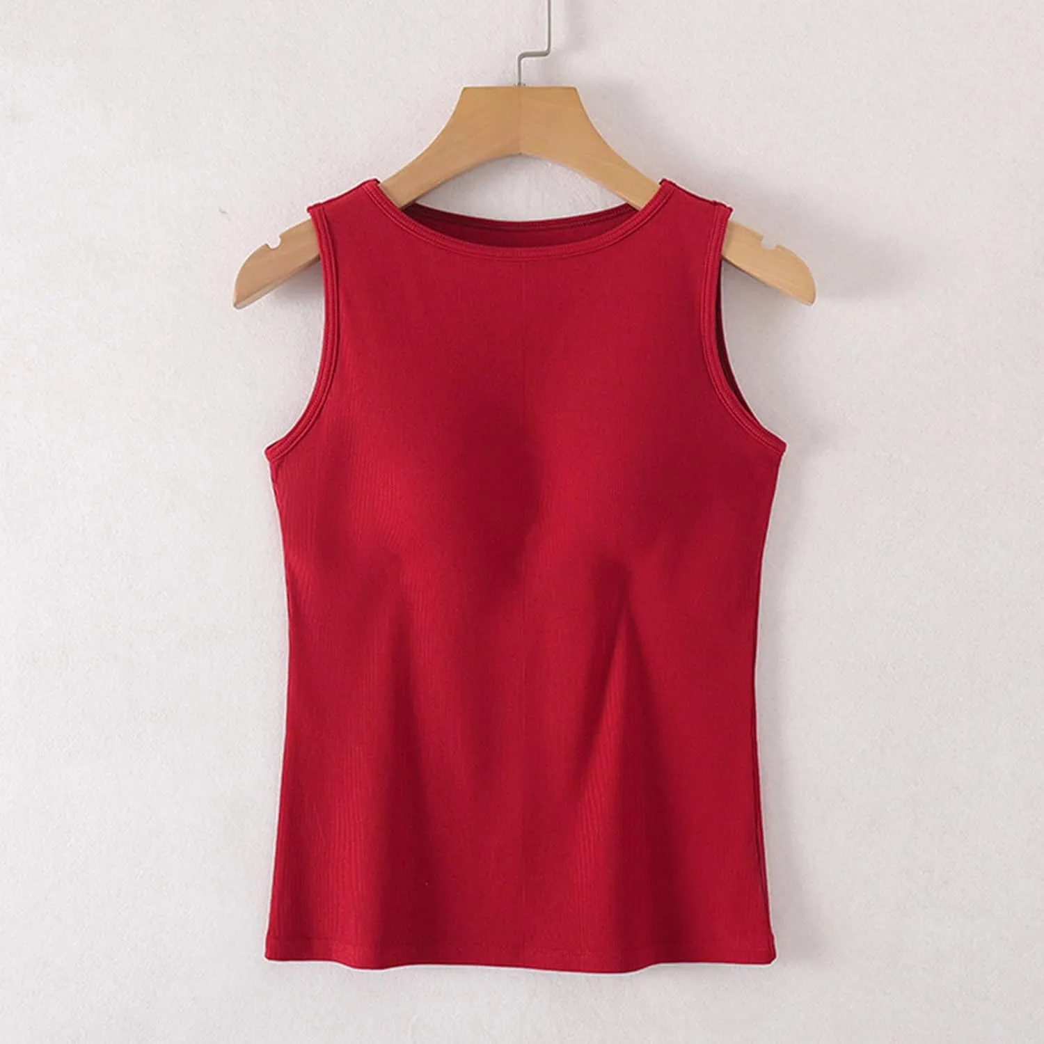 Womne Ribbed Tank Top with Built in Bra Sleevless Slim Fitted Push Up Padded Bra Tanks Shirt Teen Girls Basic Tee