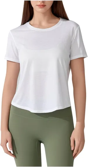 Workout Tops for Women Sexy Twist Knot Hollow Out Back Yoga Shirts Casual Short Sleeve Athletic Running Basic Tees