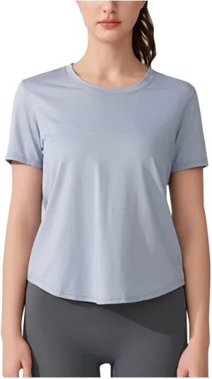 Workout Tops for Women Sexy Twist Knot Hollow Out Back Yoga Shirts Casual Short Sleeve Athletic Running Basic Tees