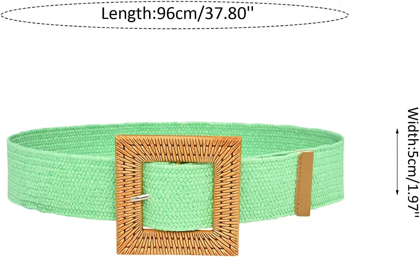 Woven Belt for Women Straw Elastic Stretch Wide Boho Waist Belt with Wooden Style Buckle