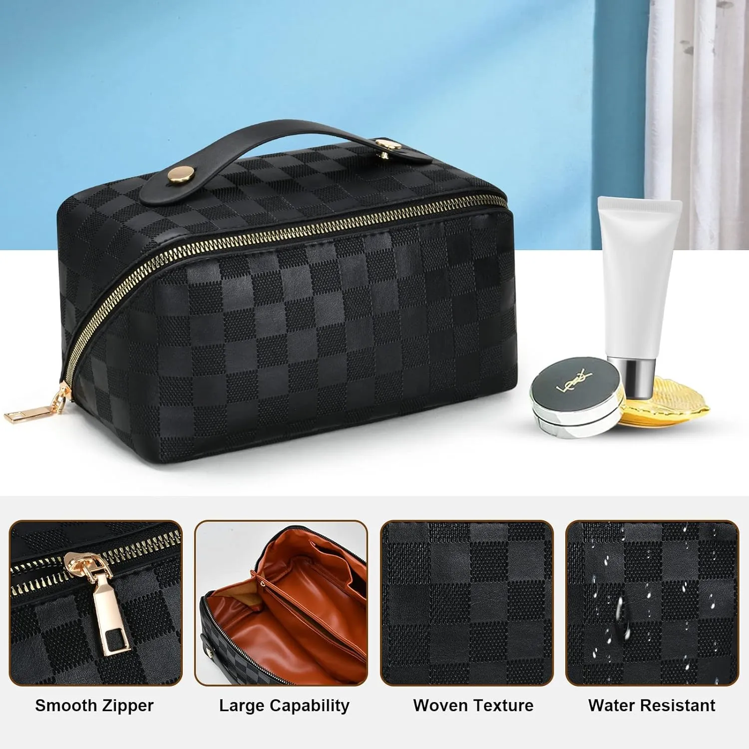 Woven Cosmetic Bag (Checkerboard Black)