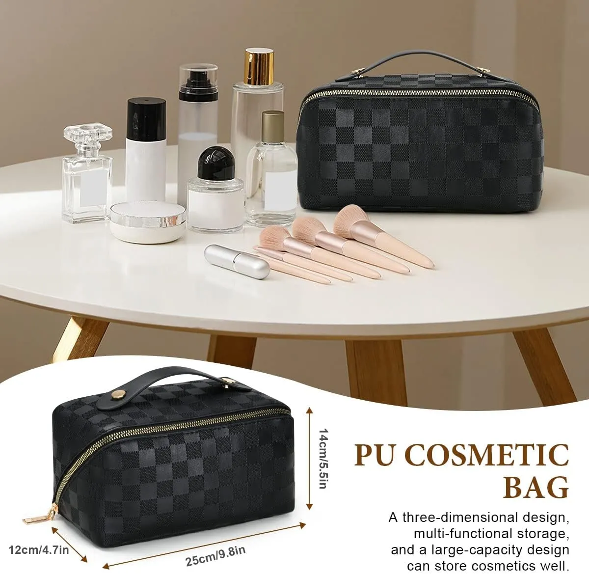 Woven Cosmetic Bag (Checkerboard Black)