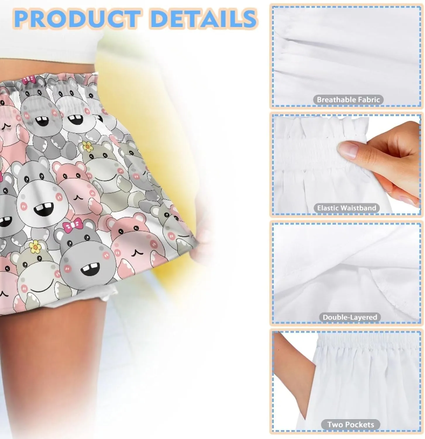 Xpyiqun Flowy Shorts Girls High Waist Butterfly Shorts 2 in 1 Running Athletic Shorts Spandex Liner Skirts Summer