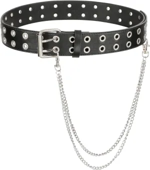 XZQTIVE Double Grommet PU Leather Belt for Women Men Punk metal Jean Belt Wide 1.5 Inch
