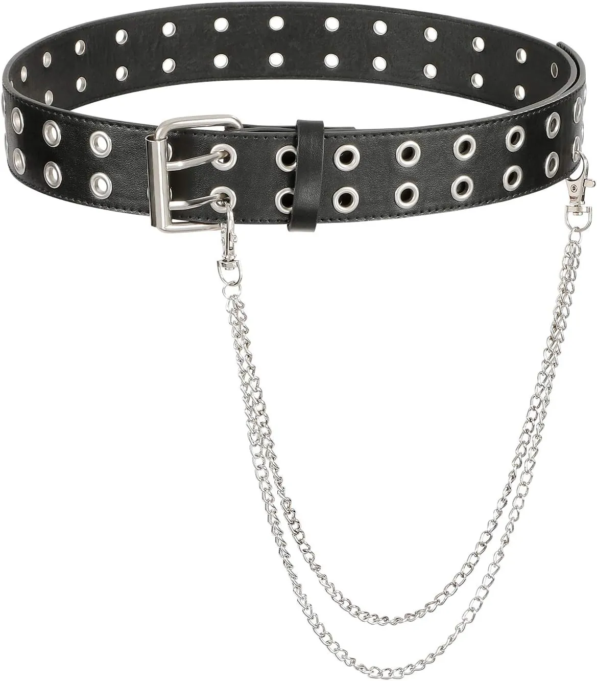 XZQTIVE Double Grommet PU Leather Belt for Women Men Punk metal Jean Belt Wide 1.5 Inch