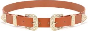XZQTIVE Women Leather Belt Ladies Vintage Western Belt Retro Cowgirl Leather Belt Black Waist Belt for Pants Jeans Dresses