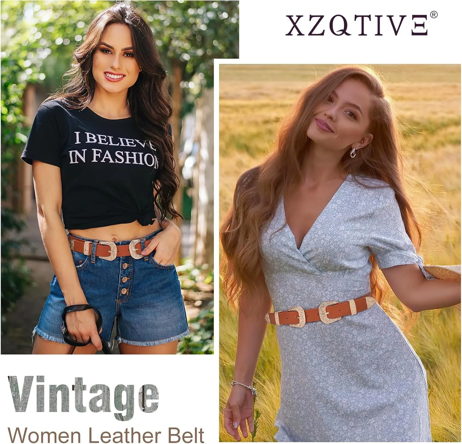 XZQTIVE Women Leather Belt Ladies Vintage Western Belt Retro Cowgirl Leather Belt Black Waist Belt for Pants Jeans Dresses