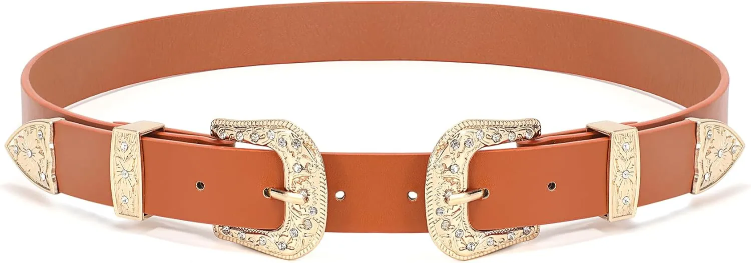 XZQTIVE Women Leather Belt Ladies Vintage Western Belt Retro Cowgirl Leather Belt Black Waist Belt for Pants Jeans Dresses