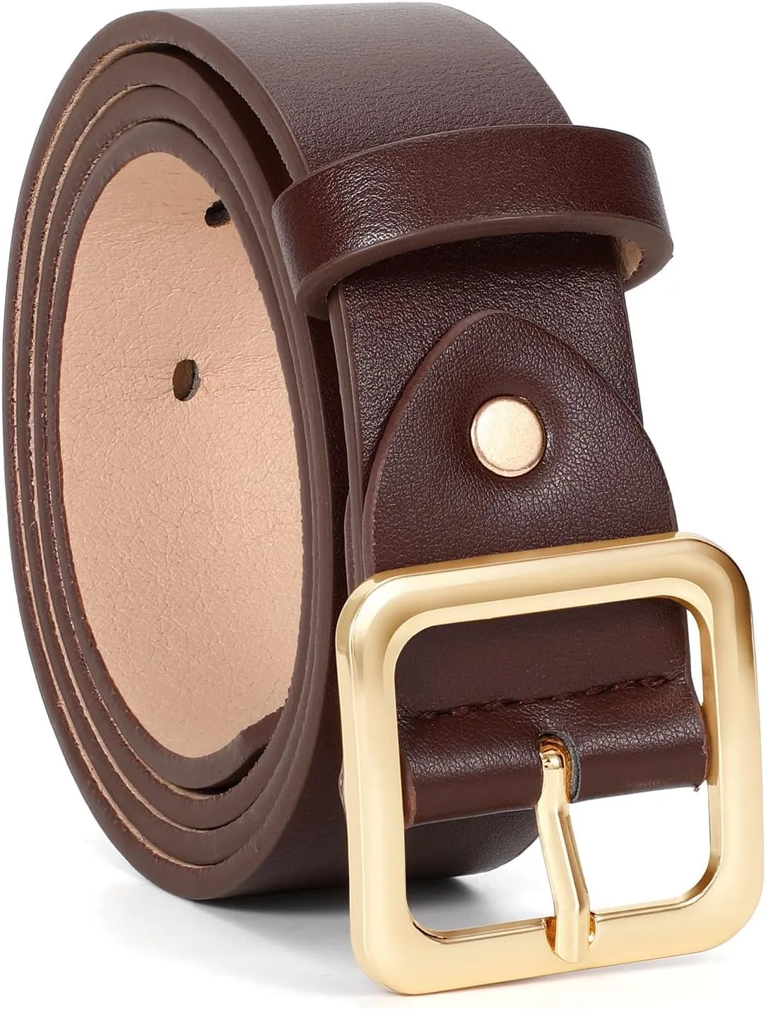 XZQTIVE Women’s Leather Belts for Jeans Pants Dresses Fashion Ladies Black Belt with Square Buckle