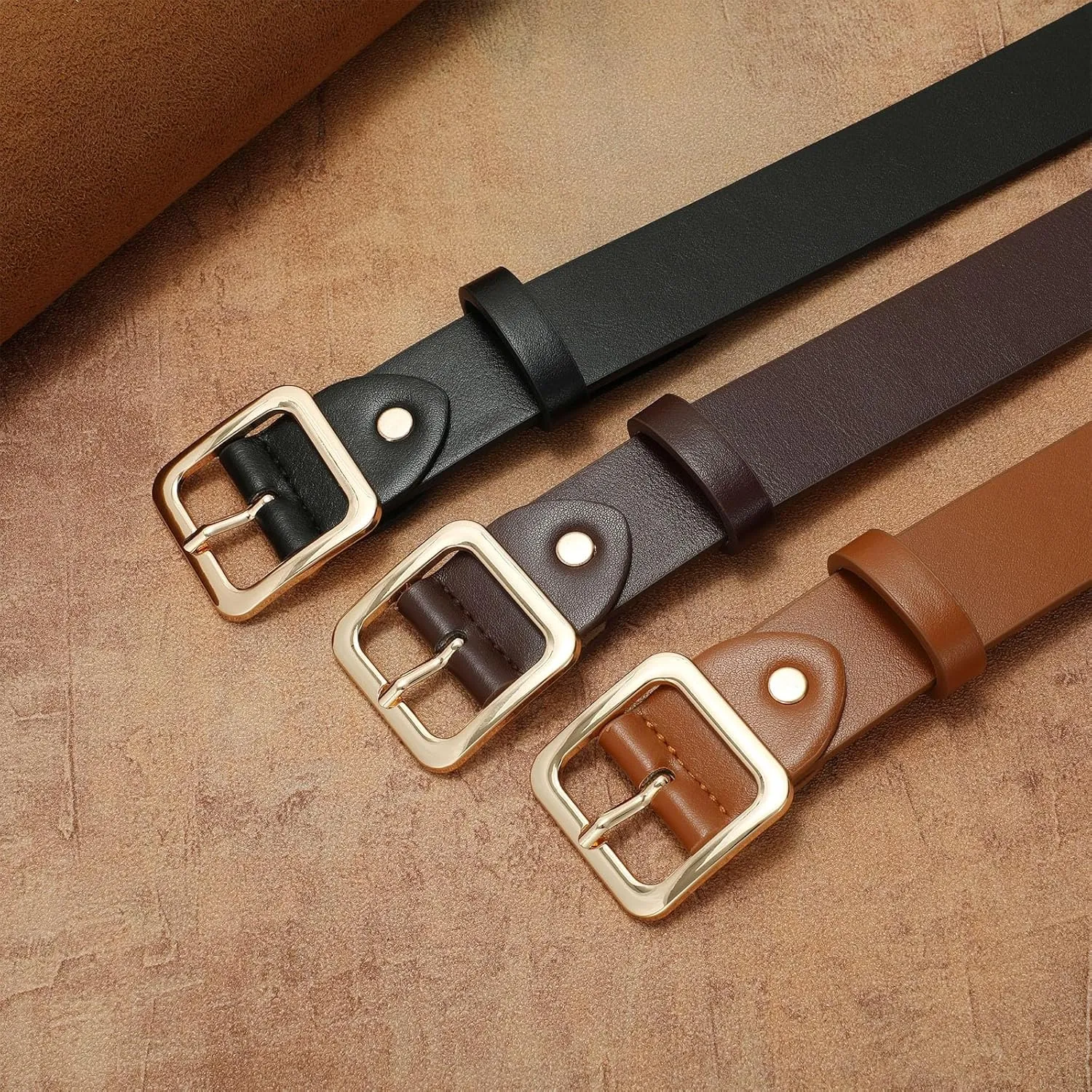 XZQTIVE Women’s Leather Belts for Jeans Pants Dresses Fashion Ladies Black Belt with Square Buckle
