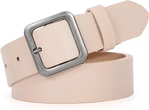 XZQTIVE Women’s Leather Belts for Jeans Pants Dresses Fashion Ladies Black Belt with Square Buckle