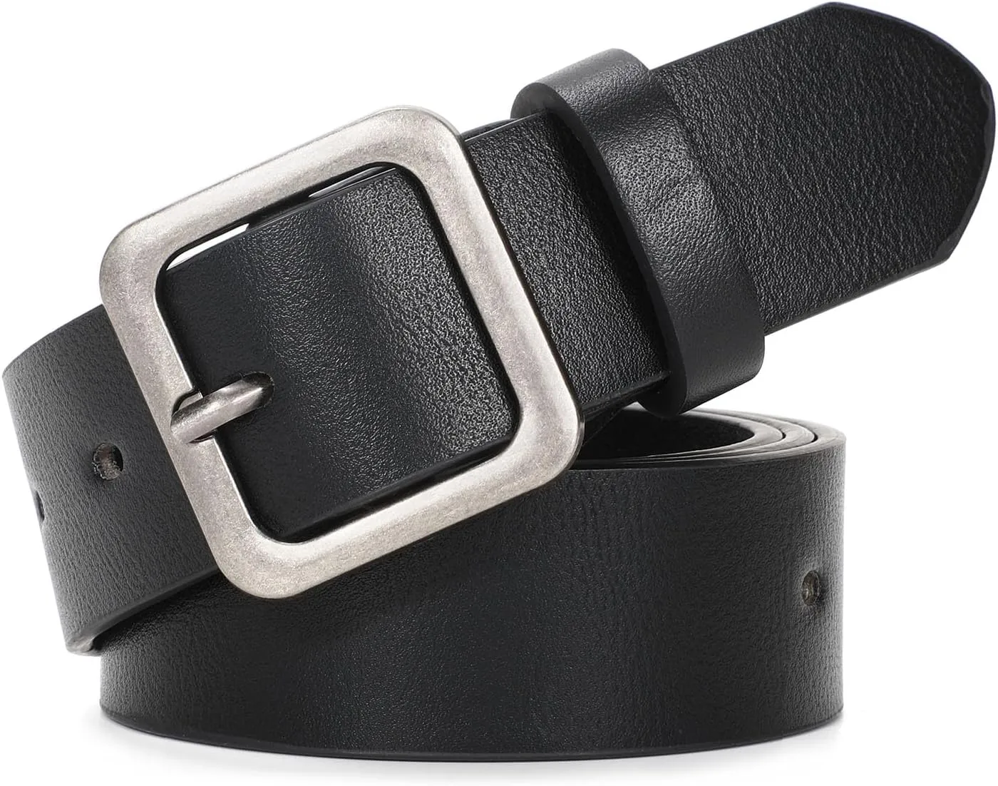 XZQTIVE Women’s Leather Belts for Jeans Pants Dresses Fashion Ladies Black Belt with Square Buckle