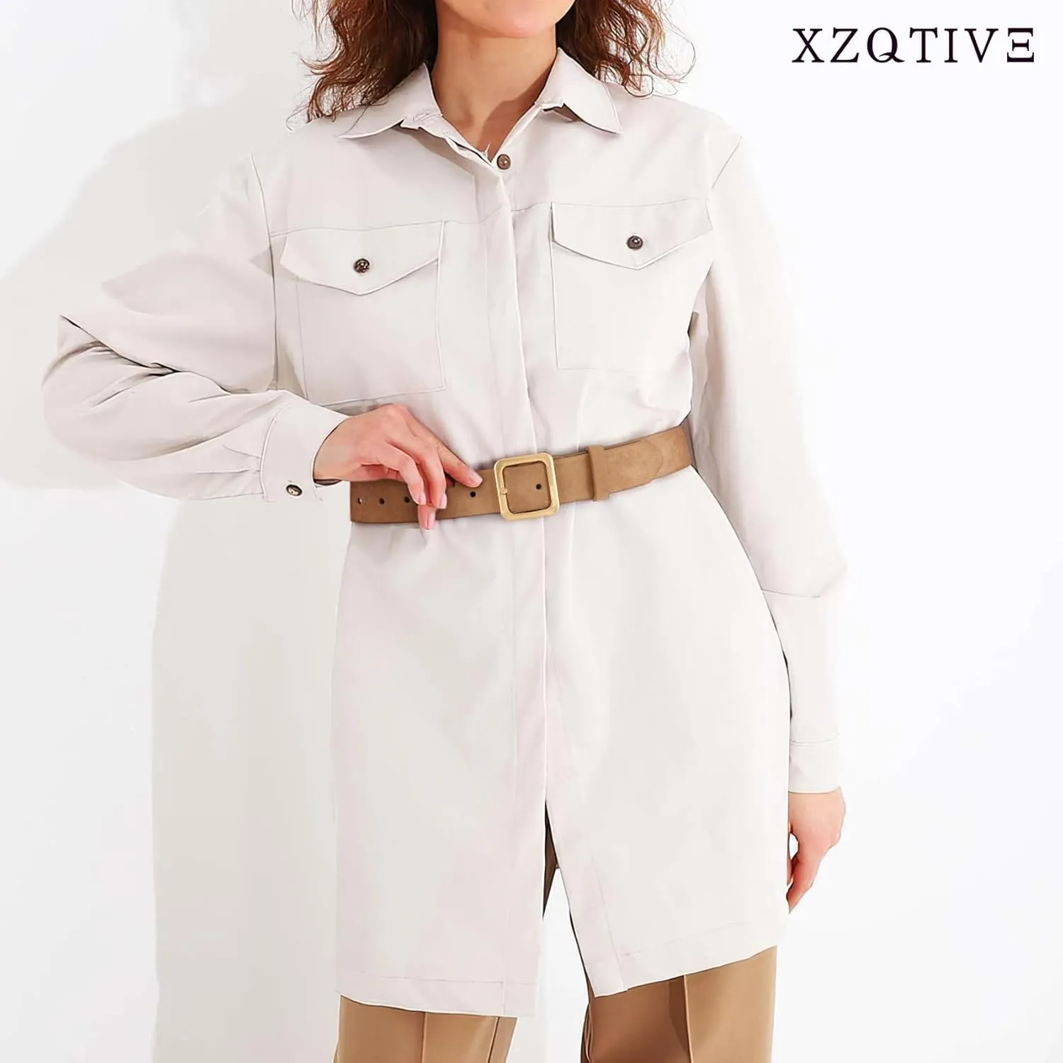 XZQTIVE Women’s Leather Belts for Jeans Pants Dresses Fashion Ladies Black Belt with Square Buckle